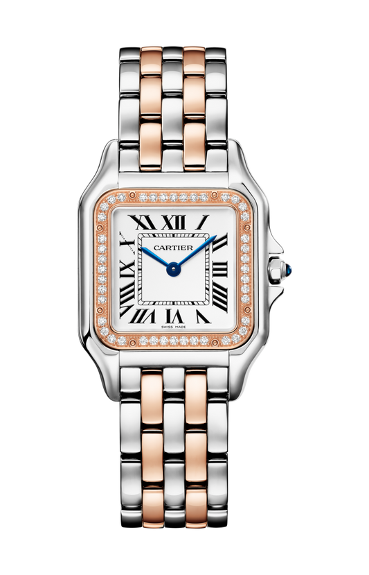 Cartier PANTHÈRE , MODELLO MEDIO, ACCIAIO, ORO ROSA, DIAMANTI, QUARZO